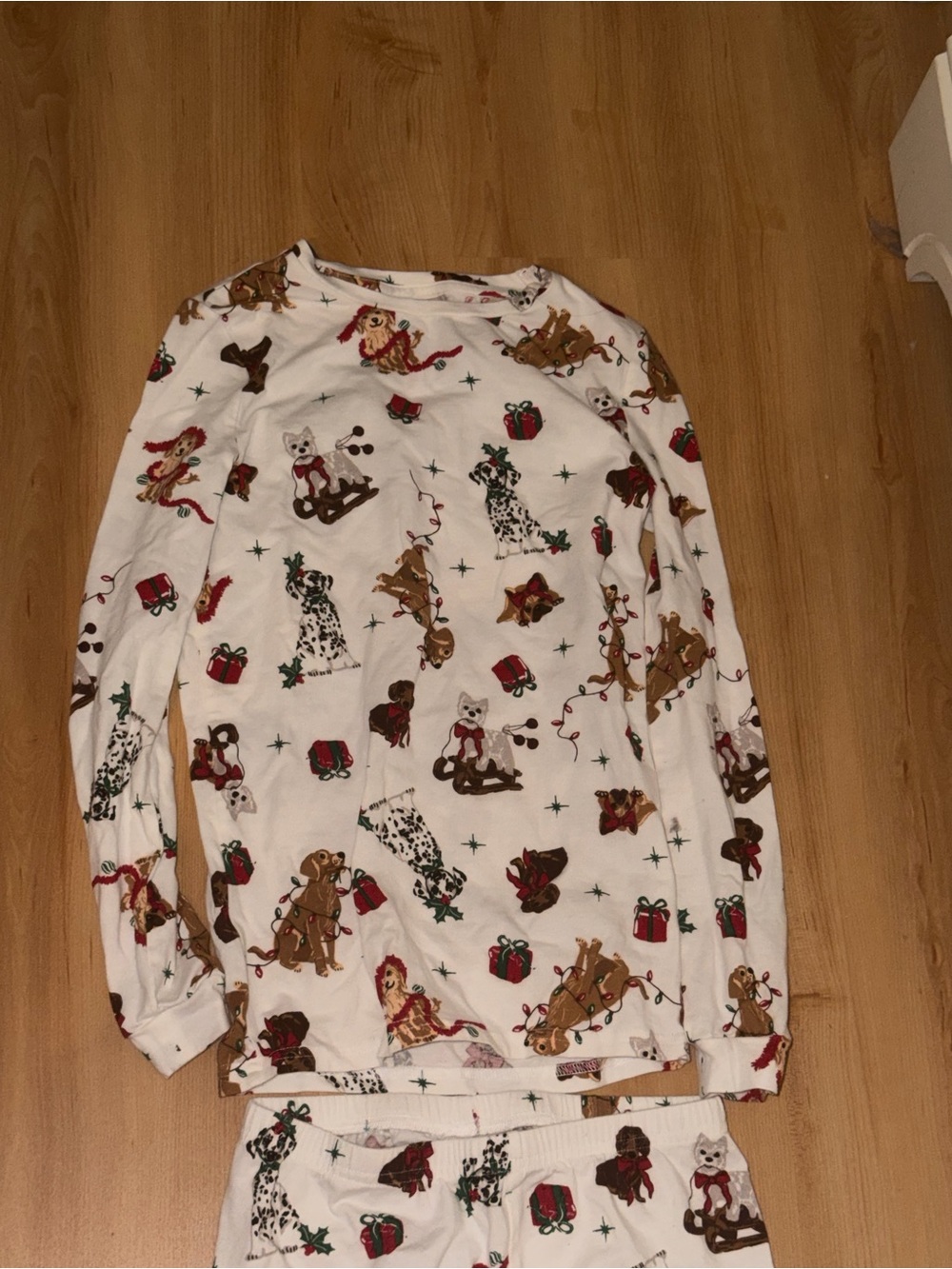 Primark White Holiday Animal Print Kids Pajama Set with Red & Brown Accents